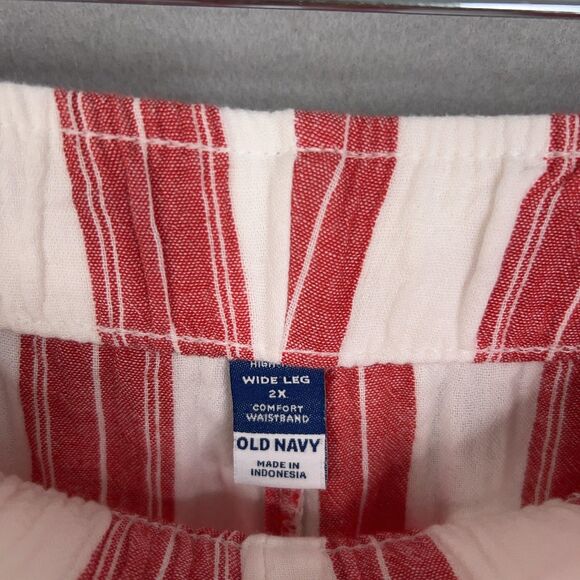 Old Navy Pants Womens 2X Red White Striped High Rise Wide Leg Comfort Waist - Picture 4 of 16